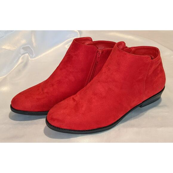 Dominique Nicole Womens Collins Red Vegan Suede Ankle Boots Size 8.5M Zip-up - Picture 1 of 9